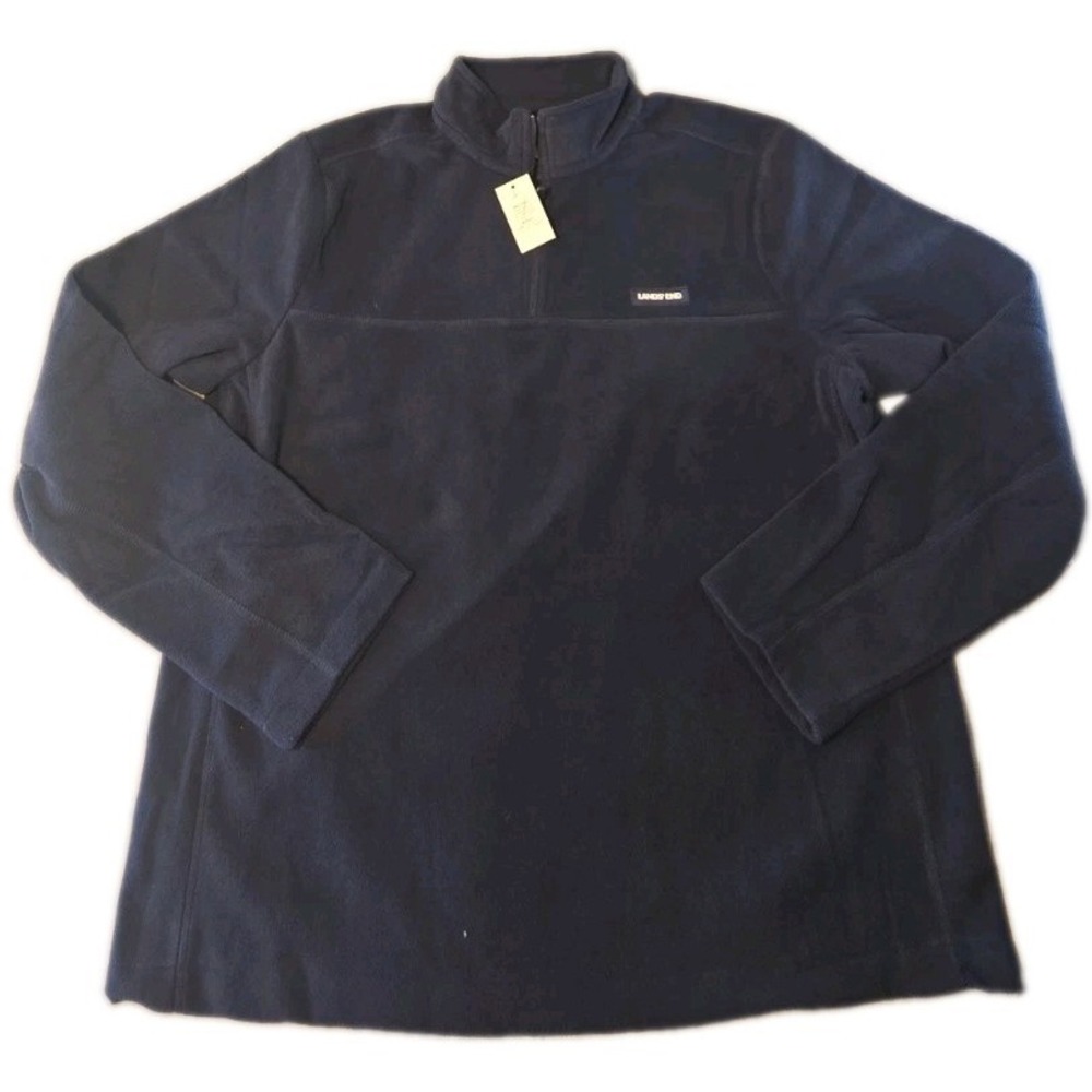 NWT Lands End Fleece Pullover Mens Large L 42 44 Navy Blue 1/4 Zip T200 Jacket N
